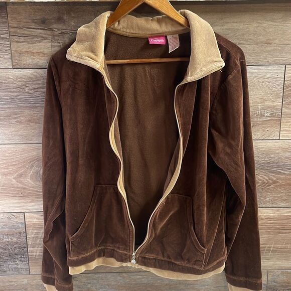 Cappagallo Ladies Velour Zip up Jacket, Size M, Brown and Tan - Picture 5 of 5